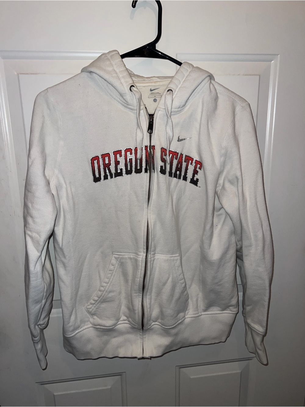 Nike White Hoodie with Red and Black Oregon State Logo